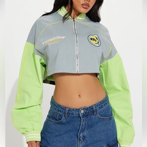 Women's Gray and Green Cropped Jacket